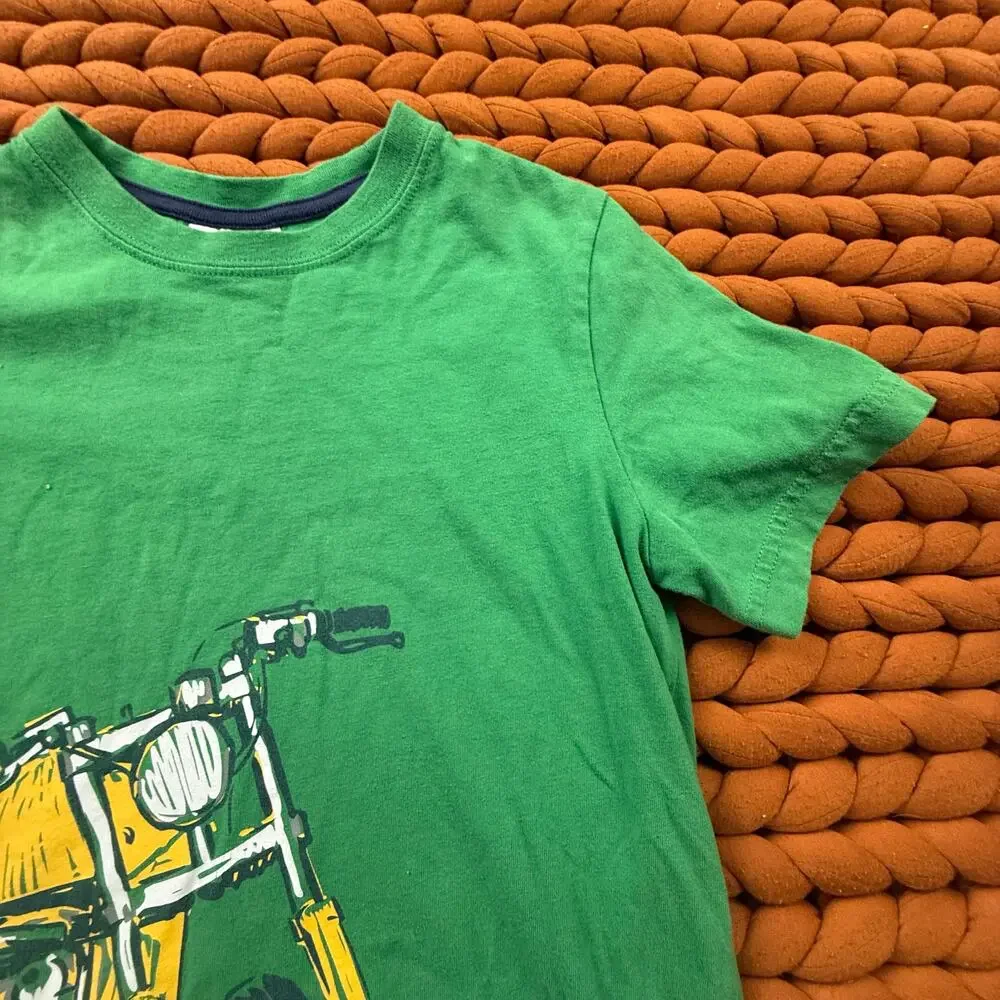 Hanna Andersson Green Yellow T Shirt Motorcycle Dirt Bike Size 8 Boys 130 - Picture 2 of 6